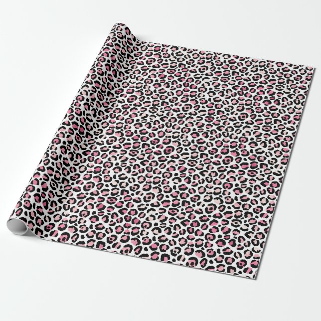 Rosa Leopard Print on White Presentpapper (Utrullad)