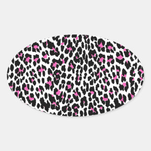 rosa leopard print ovalt klistermärke