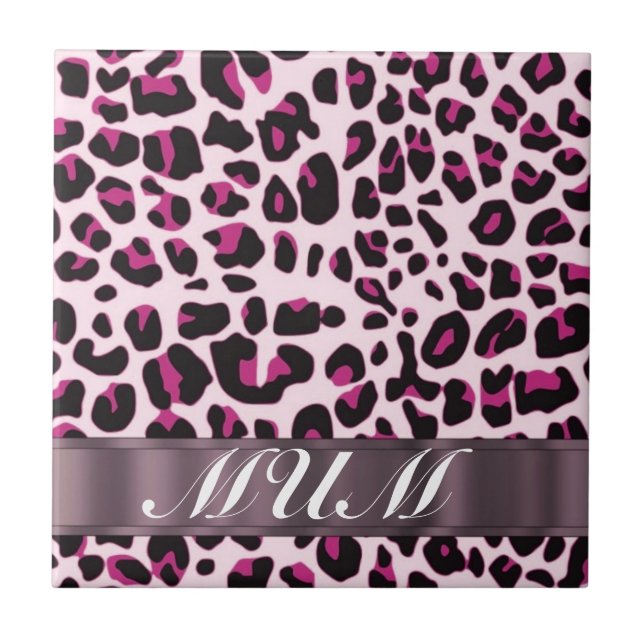 Rosa leopard print personlig mor kakelplatta (Framsidan)
