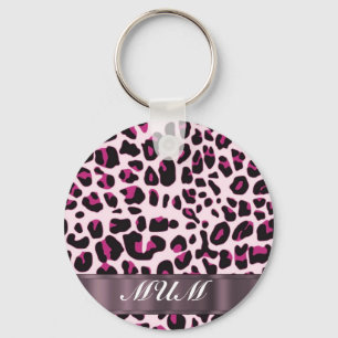 Rosa leopard print personlig mor nyckelring