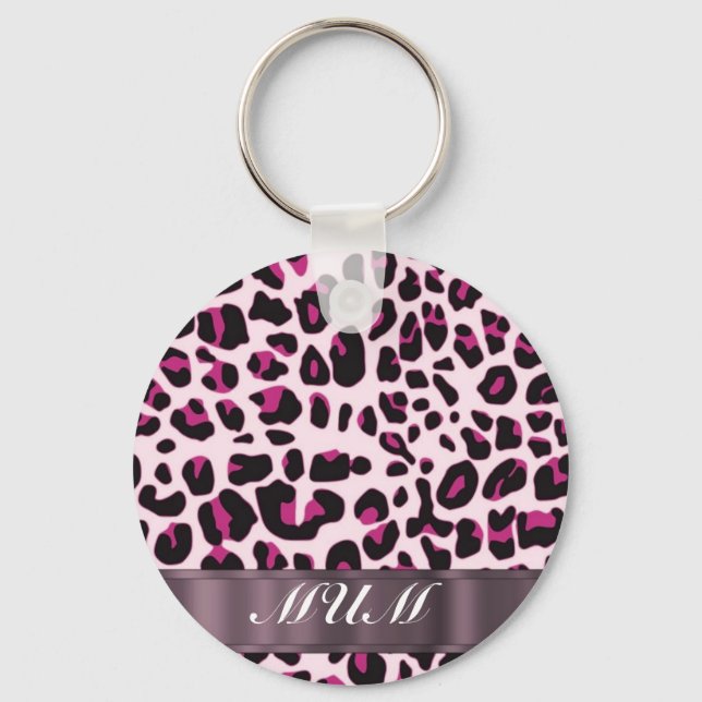 Rosa leopard print personlig mor nyckelring (Framsida)
