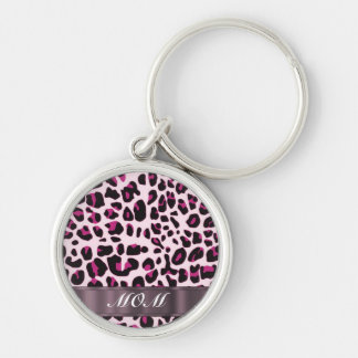 Rosa leopard print personlig mor rund silverfärgad nyckelring