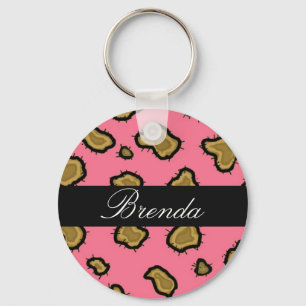 Rosa Leopard Print Personlig Nyckelring