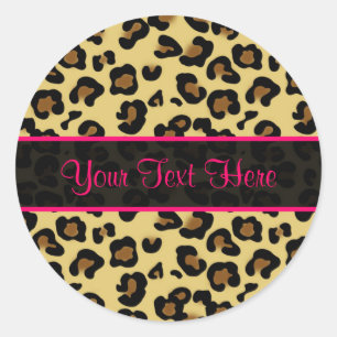 Rosa Leopard Print Personlig Stickers Runt Klistermärke
