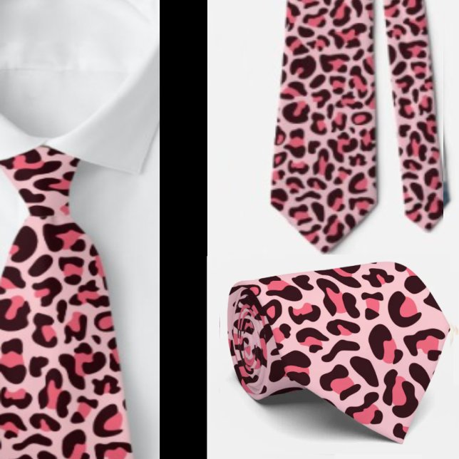 Rosa Leopard Print Punk Sten Neck Tie Slips (Skapare uppladdad)