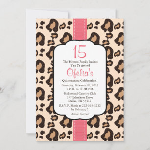 Rosa Leopard Print Quinceanera-inbjudningar Inbjudningar