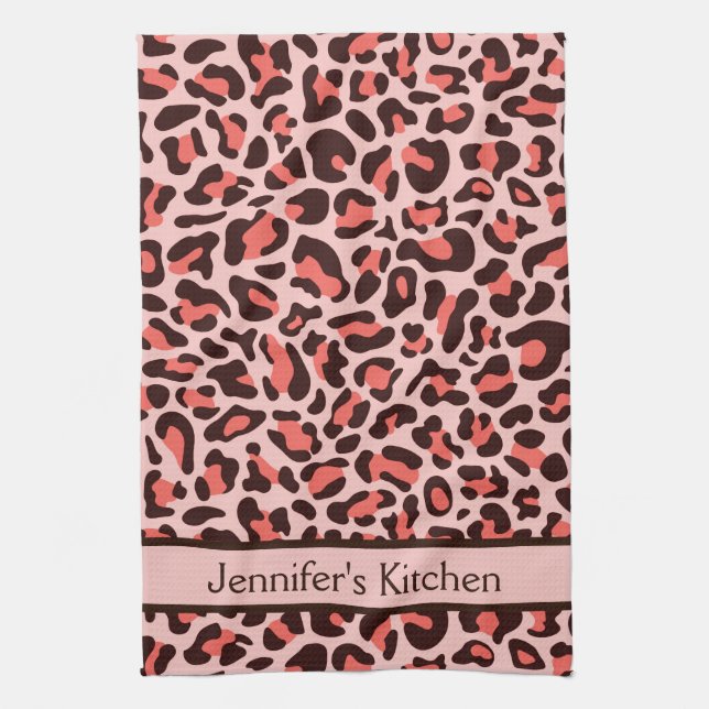 Rosa Leopard Print Retro Kitchen Towel Kökshandduk (Vertikal)