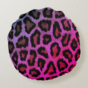Rosa Leopard Print Round Dekorativ kudde
