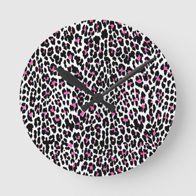 rosa leopard print rund klocka (Framsida)