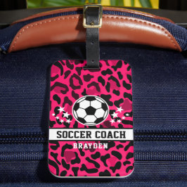 Rosa Leopard Print Soccer Coach Namn Bagagebricka