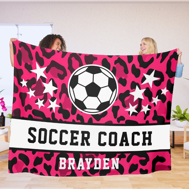 Rosa Leopard Print Soccer Coach Namn Fleecefilt (Skapare uppladdad)