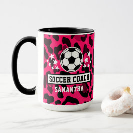 Rosa Leopard Print Soccer Coach Namn Mugg