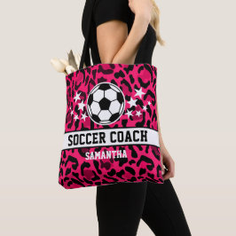 Rosa Leopard Print Soccer Coach Namn Tygkasse