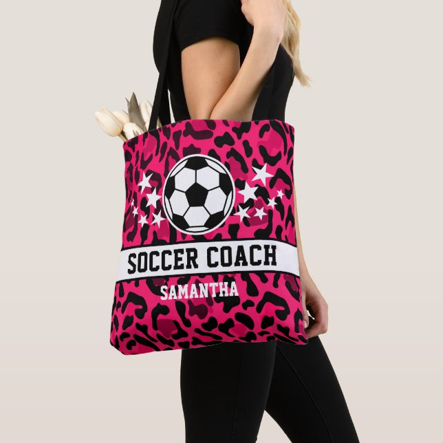 Rosa Leopard Print Soccer Coach Namn Tygkasse (Närbild)