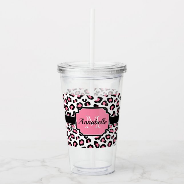 Rosa Leopard Print Take Away Mugg (Framsida)