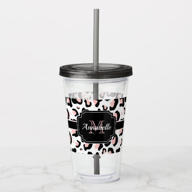 Rosa Leopard Print Take Away Mugg (Framsida)
