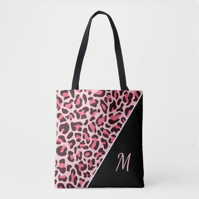 Rosa Leopard Print Tote Bag Cheetah Monogram Bag Tygkasse (Framsida)