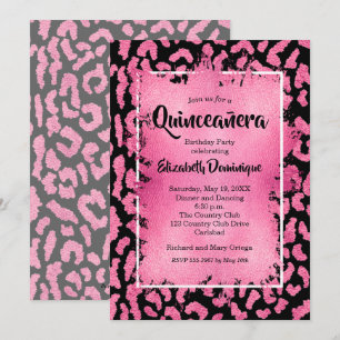 Rosa Leopard Quinceañera Födelsedagsfest inbjudan