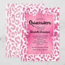 Rosa Leopard Quinceañera Födelsedagsfest inbjudan