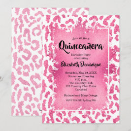 Rosa Leopard Quinceañera Födelsedagsfest inbjudan