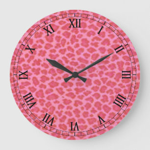 Rosa Leopard Skin Round Roman Numerals Clock Stor Klocka