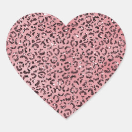 Rosa leopard Skriv ut Gnistra Glitter Hjärtformat Klistermärke