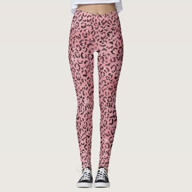 Rosa leopard Skriv ut Gnistra Glitter Leggings (Framsida)