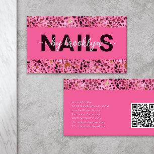 Rosa Leopard Skriv ut guldfoil QR Code Nagel Tech Visitkort