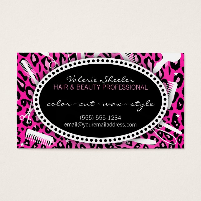 Rosa Leopard Skriv ut Hair & Beauty Coupon Rabatt Visitkort (Framsidan)