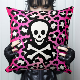 Rosa Leopard Skriv ut Jolly Roger Pirat Kudde