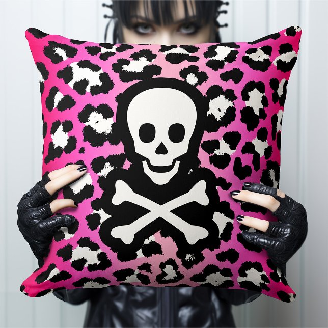 Rosa Leopard Skriv ut Jolly Roger Pirat Kudde (Skapare uppladdad)