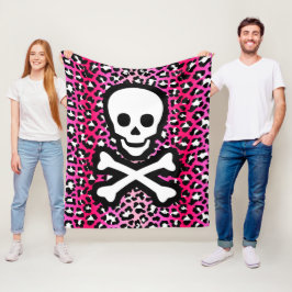 Rosa Leopard Skriv ut Jolly Roger Pirat Skull Punk Fleecefilt