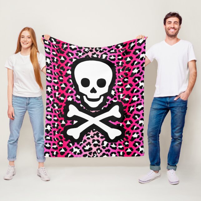 Rosa Leopard Skriv ut Jolly Roger Pirat Skull Punk Fleecefilt (På plats)