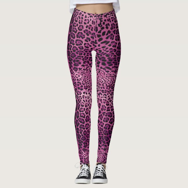 Rosa Leopard Skriv ut Leggings (Framsida)