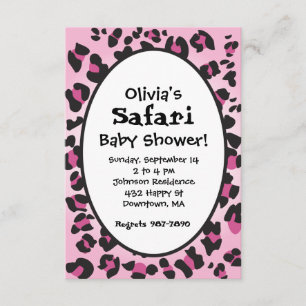 Rosa Leopard Skriv ut safari Baby Shower Inbjudan
