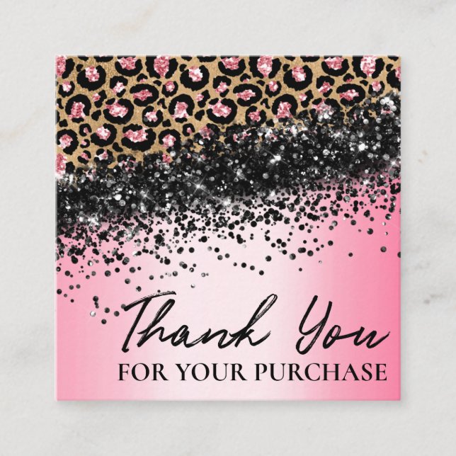 Rosa Leopard Skriv ut Tack för beställningen Fyrkantigt Visitkort (Framsida)