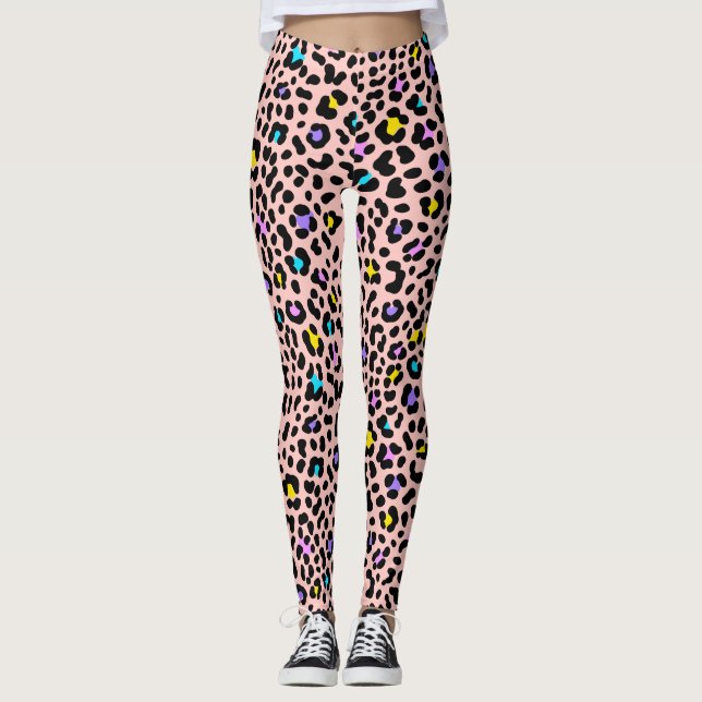 Rosa  leopard Spots Animal Print Leggings (Framsida)