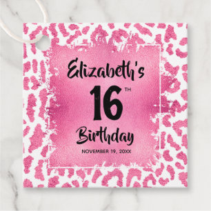 Rosa Leopard Sweet 16:e födelsedag Personlig Gåvor Etiketter