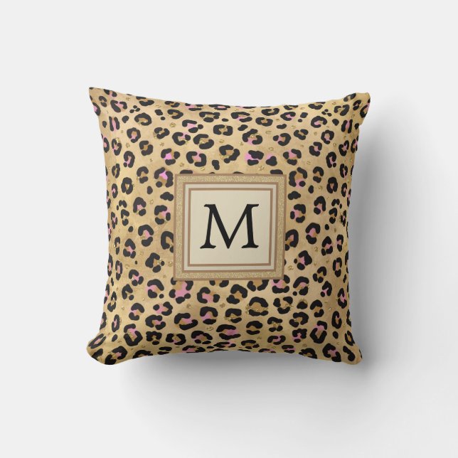 Rosa Leopard Vild Safari Animal Monogram Kudde (Framsida)