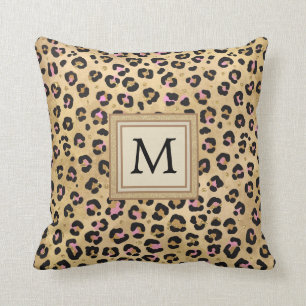 Rosa Leopard Vild Safari Animal Monogram Kudde