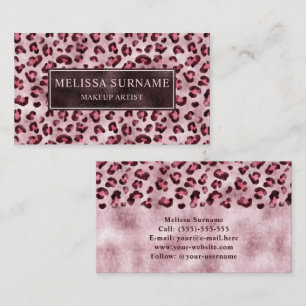 Rosa leoparddjurtryck falsk folie sminkartist visitkort