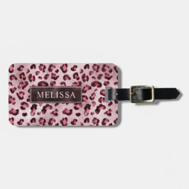Rosa leoparddjurtryck med falsk folie och namn bagagebricka