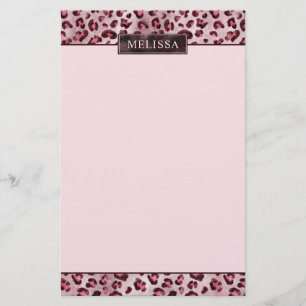 Rosa leoparddjurtryck med falsk folie och namn brevpapper