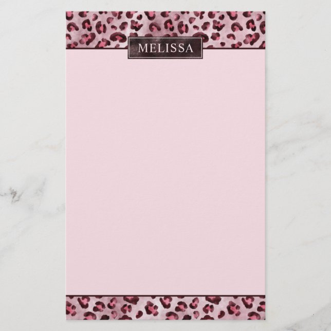 Rosa leoparddjurtryck med falsk folie och namn brevpapper (Framsida)
