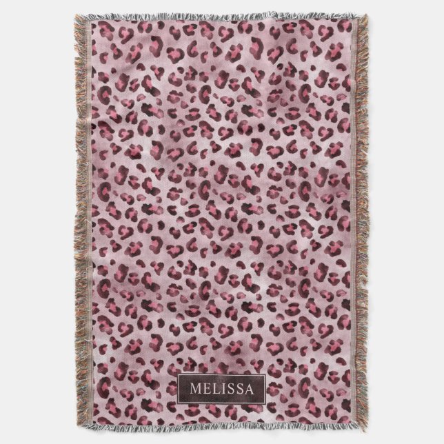 Rosa leoparddjurtryck med falsk folie och namn filt (Framsidan Vertikal)