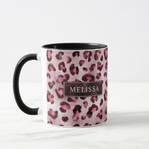 Rosa leoparddjurtryck med falsk folie och namn mugg