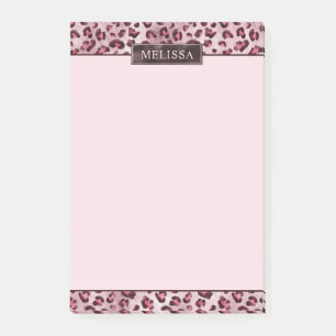 Rosa leoparddjurtryck med falskt folie och namn post-it block