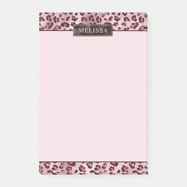 Rosa leoparddjurtryck med falskt folie och namn post-it block (Framsida)
