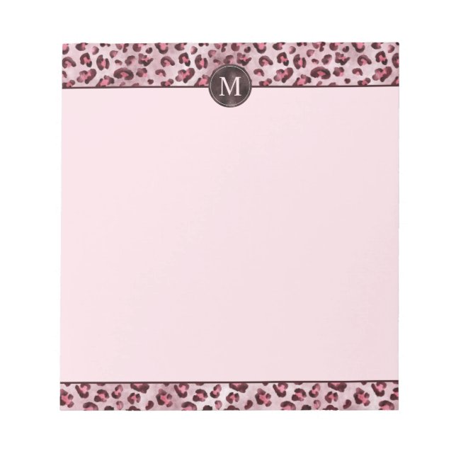 Rosa leoparddjurtryck med falskt foliemonogram anteckningsblock (Framsida)