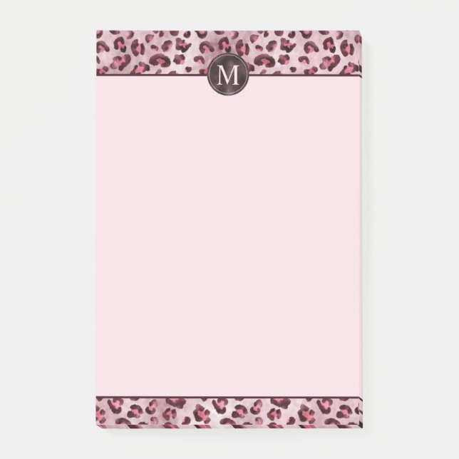 Rosa leoparddjurtryck med falskt foliemonogram post-it block (Framsida)